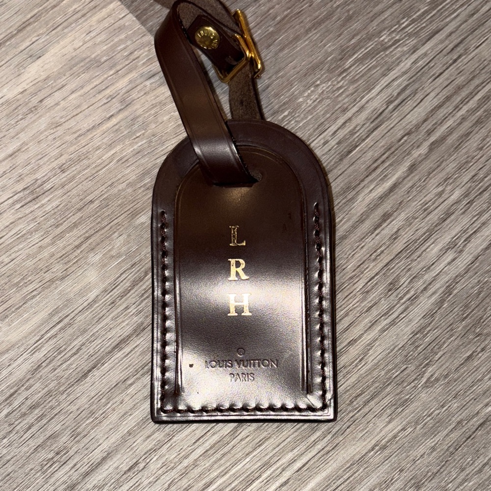 Authentic Louis Vuitton Dark Brown Leather Luggage Tag